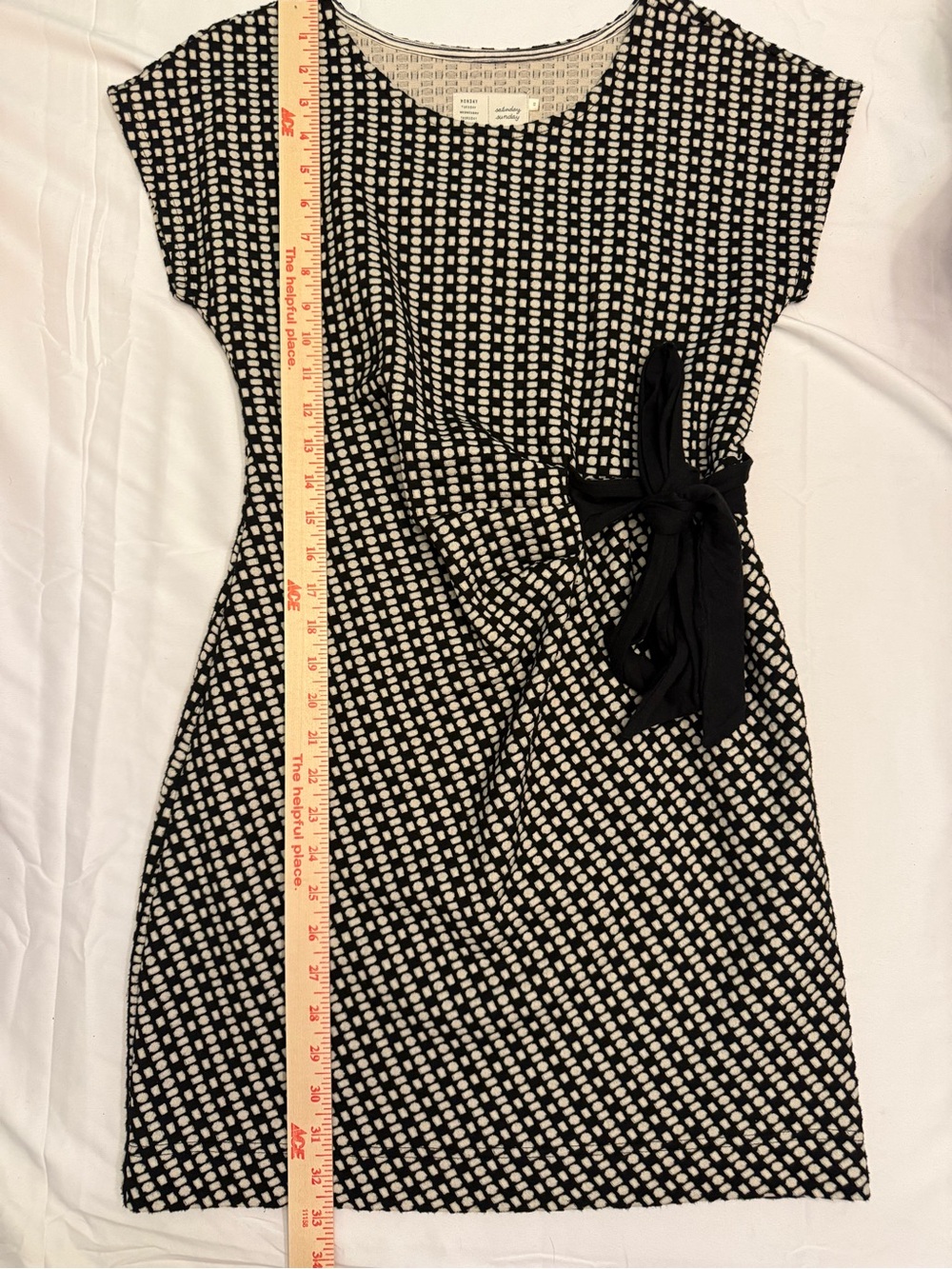 Anthropologie Black and White Geometric Tie-Waist Midi Dress